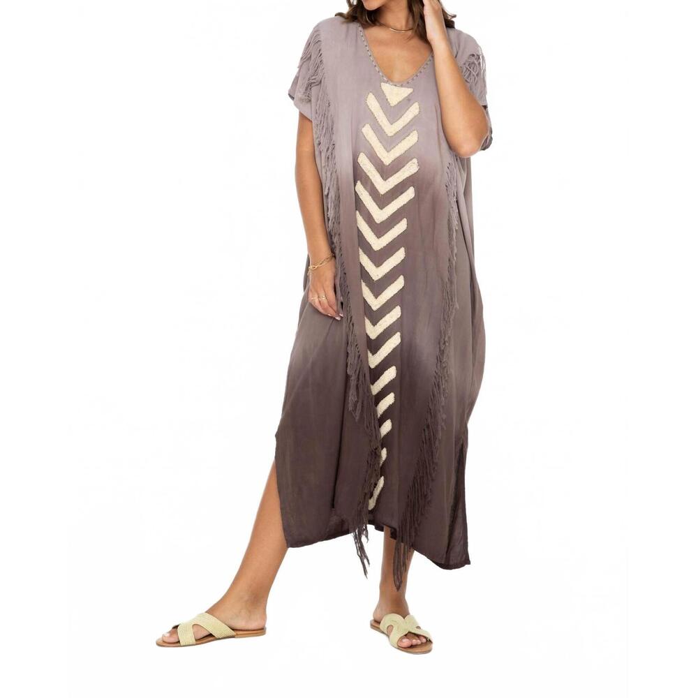 NEW SKEMO bahama arrow long kaftan dress in chocolate